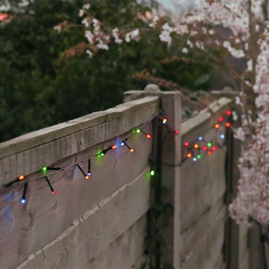 10m Solar Power Outdoor led Fairy Lights Green Cable Multi Colour | Garden Décor - Multi Colour
