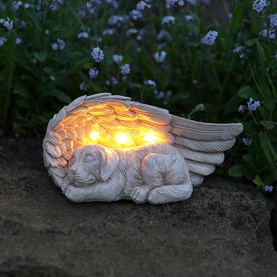 Solar Stone Effect Memorial Dog Light - White