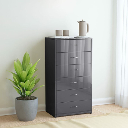 Sideboard with 6 Drawers High Gloss Grey 50x34x96 cm Chipboard
