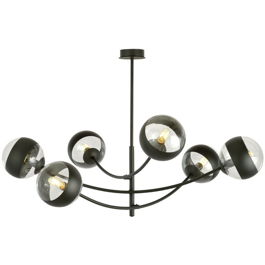 Emibig Hunter Black Globe Ceiling Light with Clear,Black Glass Shades, 6x E14