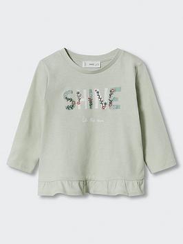 Mango Baby Girls Shine Long Sleeve T Shirt - Light Green, Light Green, Size 9-12 Months, Women