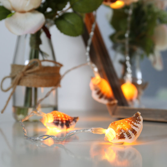 1.5m Battery Power Real Shell Fairy Lights Warm White | Indoor Home Bedroom Bathroom - Brown