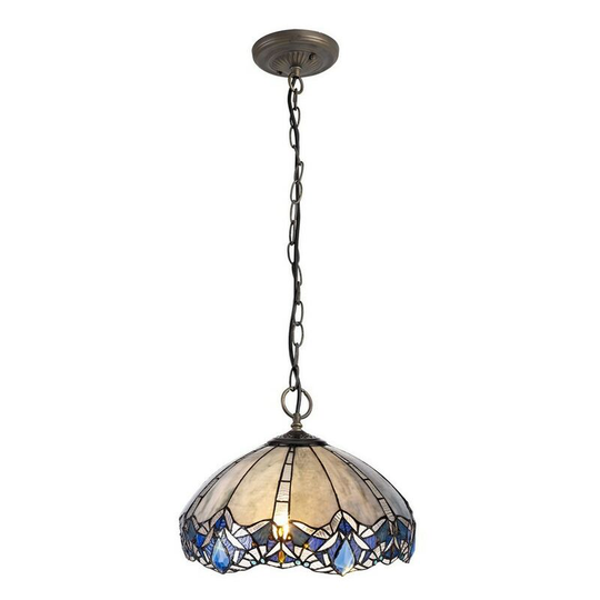Luminosa Lighting - 3 Light Downlight Ceiling Pendant E27 With 40cm Tiffany Shade, Blue, Clear Crystal, Aged Antique Brass