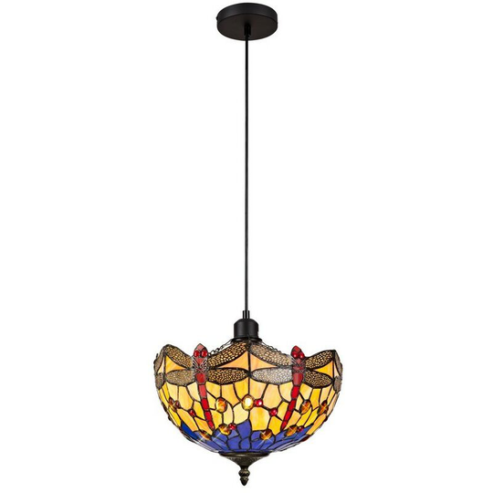 Luminosa Lighting - 1 Light Uplighter Ceiling Pendant E27 With 30cm Tiffany Shade, Blue, Orange, Crystal, Black