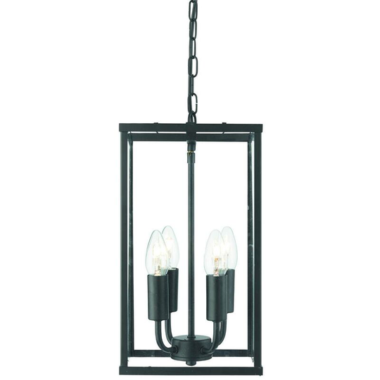 Searchlight Lanterns - 4 Light Ceiling Lantern Pendant Matt Black, Glass Panels, E14