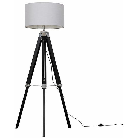 Tripod Floor Lamp Clipper Standing Light in Black with Cylinder Shade - Cool Grey