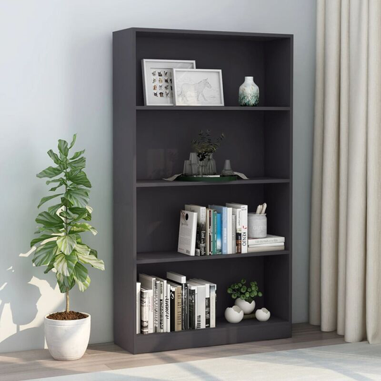 Devenirriche - 4-Tier Book Cabinet Grey 80x24x142 cm Chipboard - Grey