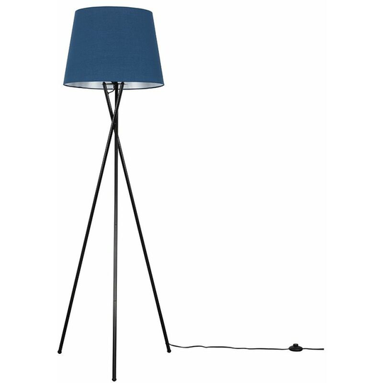 Floor Lamp Tripod Camden Light in Black with Tapered Lampshade - Navy Blue