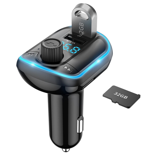 Sun Flowergb - Bluetooth 5.0 Fm Transmitter for Car MP3 Player - Dual usb Port Radio Adapter, with Blue led Backlight Built-in Microphone Car Charger