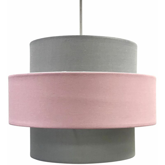 Pink and Grey Two Tier Light Shade - Grey cotton with pink cotton detail