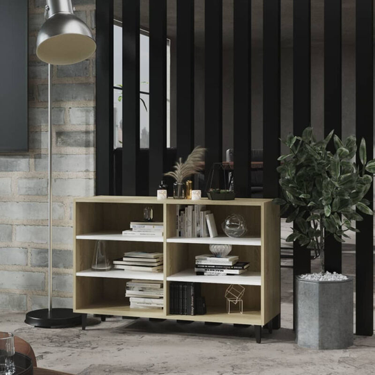 Sideboard White and Sonoma Oak 103.5x35x70 cm Chipboard