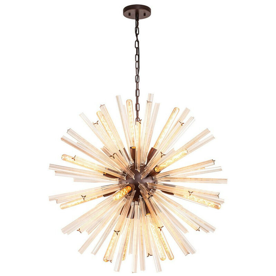 Luminosa 16 Light E27, Round Pendant Brown Oxide , Champagne Gold Glass