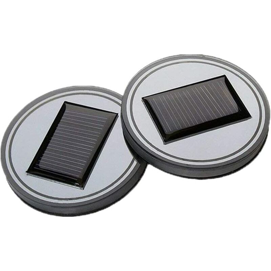 Aougo - 2 Pack Solar led Car Cup Holder Mat Pad Drinks Bottles Leakproof Coaster Built-in Light and Vibration Sensor Car Interior Decoration Light