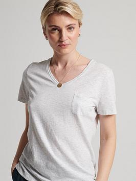 Superdry Studios Pocket V Neck T-Shirt - Grey, Grey, Size 8, Women