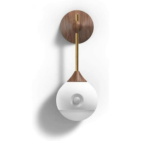 Aougo - Night Light with Motion Sensor and Light Sensor Energy Efficient Head Lamp for Cabinets, Children's Room, Bathroom, Hallway, Gray Wood