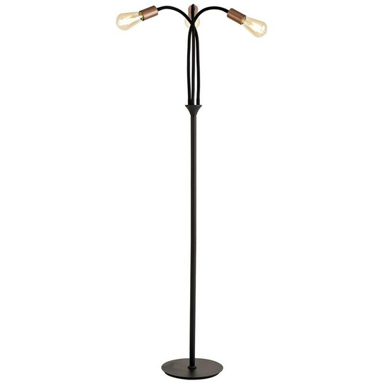 Flexible Floor Lamp, 3 Light E27, Satin Black, Brushed Copper - Luminosa Lighting