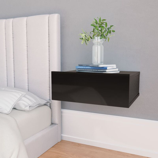 Floating Nightstands 2 pcs High Gloss Black 40x30x15 cm Chipboard - Black