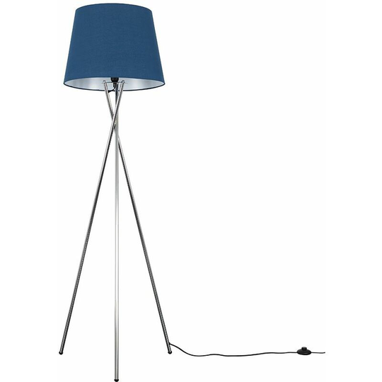 Floor Lamp Tripod Camden Light in Chrome with Tapered Lampshade - Navy Blue + led Bulb