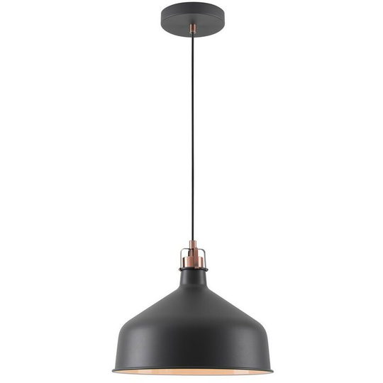 Medium Ceiling Dome Pendant, 1 x E27, Sand Black, Copper, White - Luminosa Lighting