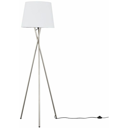 Floor Lamp Tripod Camden Light in Brushed Chrome with Tapered Lampshade - White