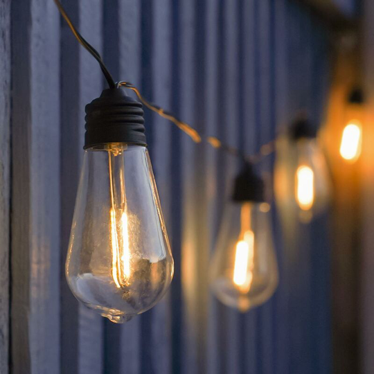 Filament Effect Outdoor led Festoon Fairy Lights 4.5m Solar Power | Vintage Retro Industrial Garden Summer Party - Warm White