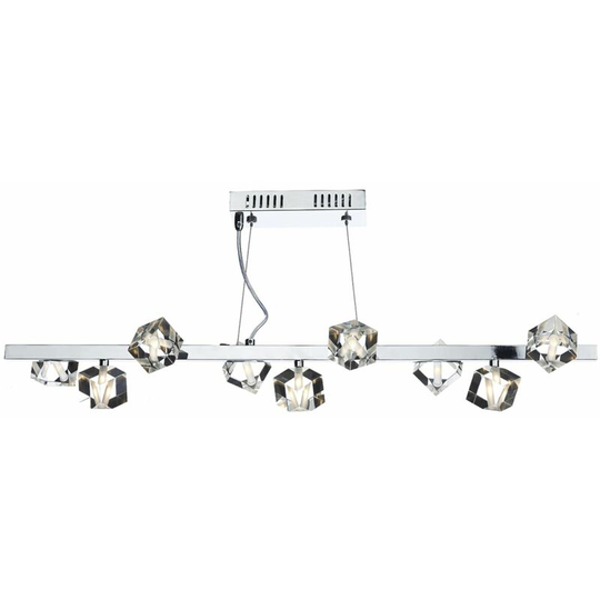 Union 9 Light Glass Bar Pendant - Polished chrome plate and clear crystal glass