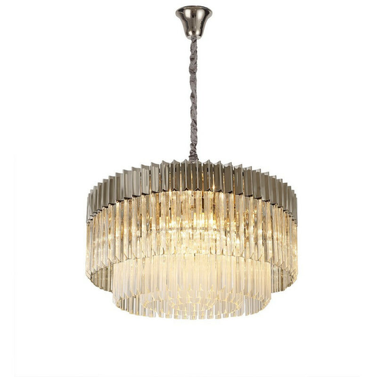 Luminosa Pendant Round 12 Light E14, Polished Nickel, Clear Glass, Item Weight: 25.4kg