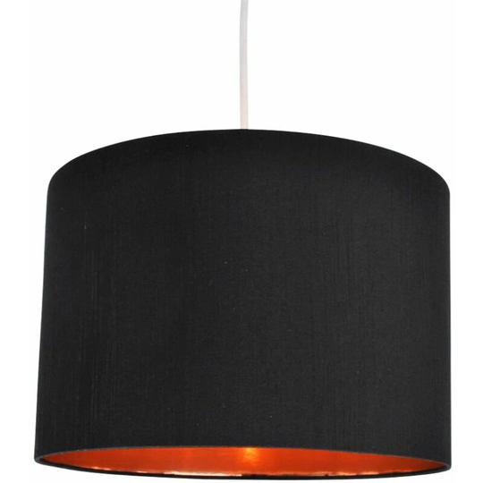 First Choice Lighting - Black Faux Silk 30cm Drum Light Shade with Copper Inner - Black faux silk with copper inner detail