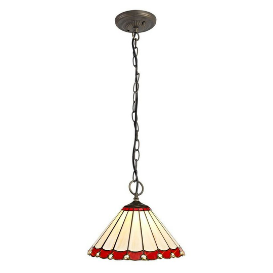 Luminosa Lighting - 3 Light Downlighter Ceiling Pendant E27 With 30cm Tiffany Shade, Red, Crystal, Aged Antique Brass