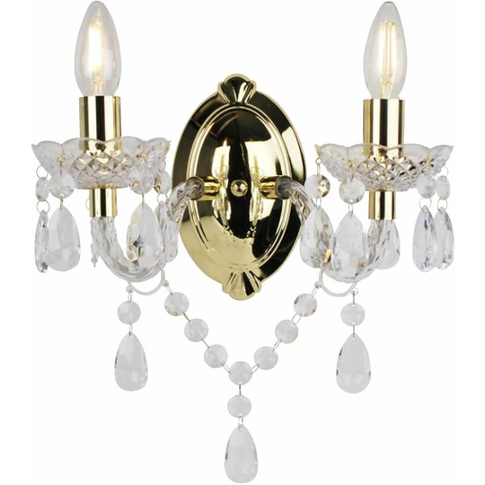 Clear Acrylic and Gold Marie Therese Style 2 x 40W Wall Light - Clear acrylic with polished gold plate detail