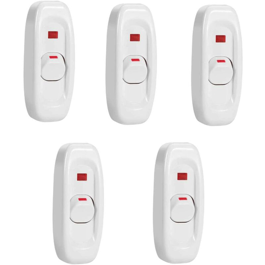 Aougo - Line Light Switch, 5 pcs ac 250V 10A Compact On/Off Toggle Switch led Rocker Switch Cord Light Control Solder Lug Button (White)