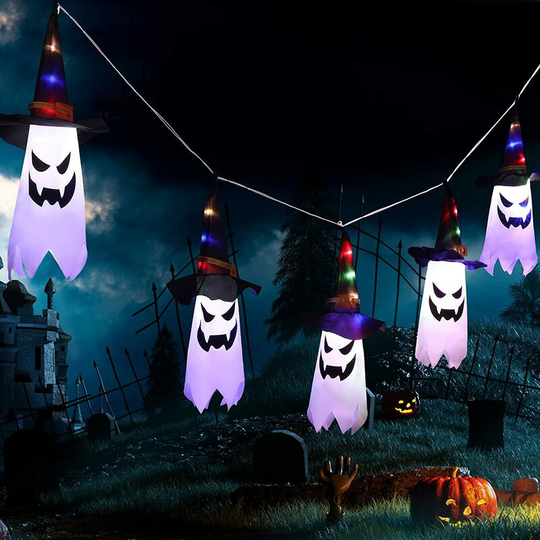 Aougo - Halloween String Lights, 11.5 Feet Battery Operated 5 led Ghost Lights, Halloween Decorations, Scary Halloween Decor for Indoor, Outdoor,
