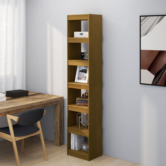 Asupermall - Book Cabinet/Room Divider Honey Brown Solid Pinewood