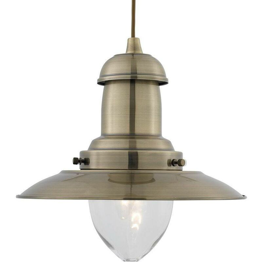 Searchlight Fisherman - 1 Light Dome Ceiling Pendant Antique Brass, Clear Glass Medium, E27