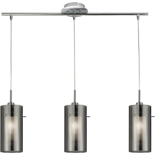 Searchlight Duo 2 - 3 Light Ceiling Pendant Chrome, Smoked Glass On Bar, E14