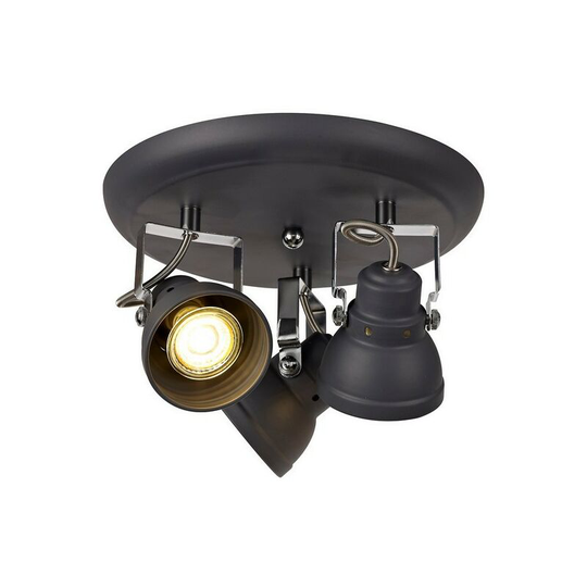 Luminosa Lighting - Adjustable Round Spotlight, 3 x GU10 (Max 10W led), Matt Grey, Polished Chrome