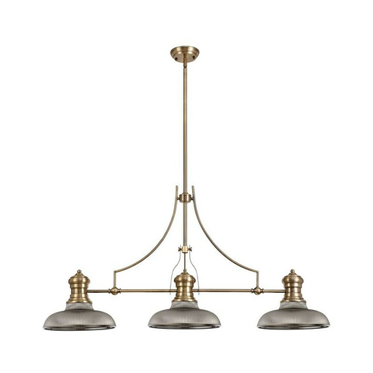 Luminosa Lighting - 3 Light Telescopic Ceiling Pendant E27 With 30cm Round Glass Shade, Antique Brass, Smoked