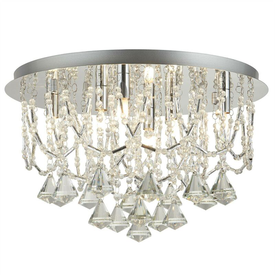 Searchlight Mela - 6 Light Ceiling Semi Flush Light Chrome, Clear with Crystal Glass, G9