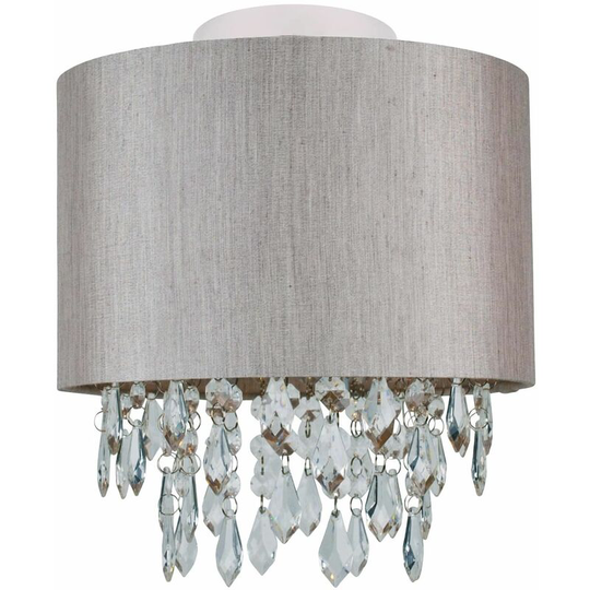 First Choice Lighting - Silver Grey 250mm Ceiling Flush Shade with Silver Inner and Clear Droplets - Polished chrome plate with clear acrylic detail