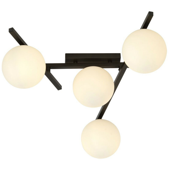 Emibig Smart Black Globe Ceiling Light with White Glass Shades, 4x E14
