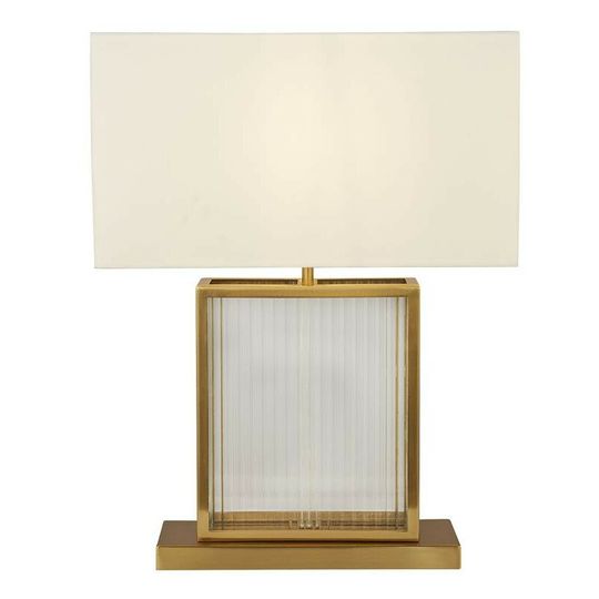 Searchlight Lighting - Searchlight Clarendon 1 Light Table Lamp, Tempered Glass, Velvet Off White Shade Satin Brass