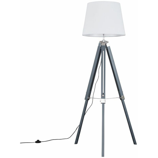 Tripod Floor Lamp Clipper Standing Light in Grey with Tapered Shade - White