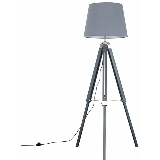 Tripod Floor Lamp Clipper Standing Light in Grey with Tapered Shade - Grey + LED Bulb