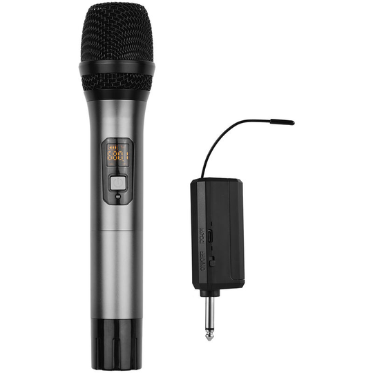 Asupermall - uhf Wireless Microphone System with Handheld Cardioid Microphone and Receiver 16 Channels for Video Live Broadcast Interview,Silver,1 tx