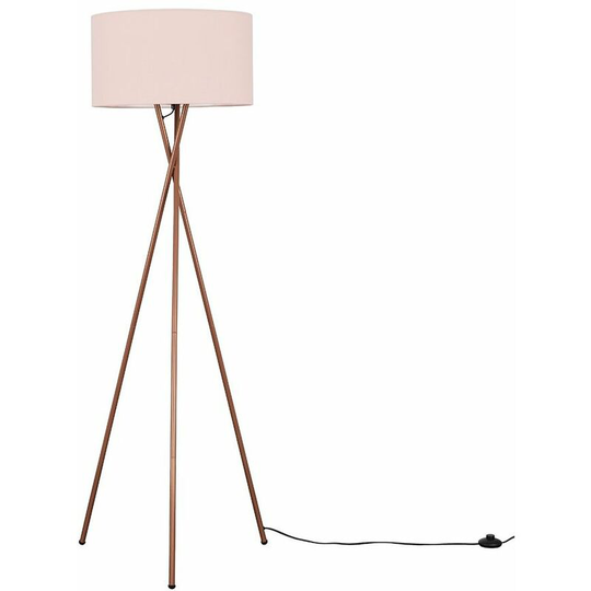 Camden Tripod Floor Lamp in Copper with Drum Shade - Pink - No Bulb
