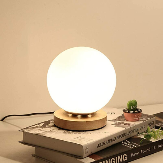 Aougo - Creative Nordic Minimalist Table Lamps, White Glass Ball Wooden Bedside Lamp, Eye Protection Reading Lamp, with Switch, Decorative Lighting