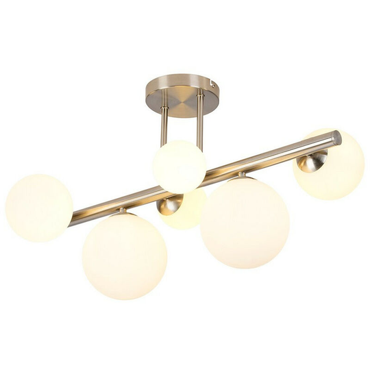 Luminosa Marshall Semi Flush Ceiling Lamp, 6 Light G9, Satin Nickel, Opal Glass