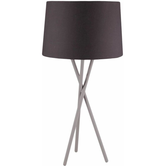 First Choice Lighting - Grey Tripod Table Lamp with Black Fabric Shade - Grey and black cotton