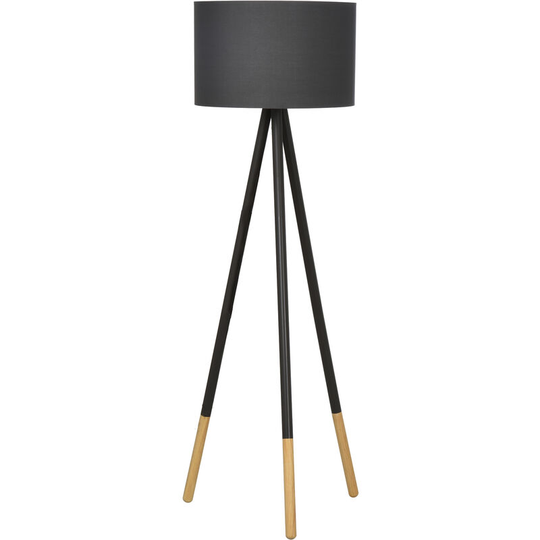 Stylish Steel Tripod Floor Lamp Fabric Lampshade Wood Accents Switch Grey - Grey - Homcom