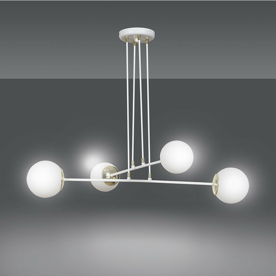 Emibig Ognis White Globe Multi Arm Pendant Ceiling Light with White Glass Shades, 4x E27